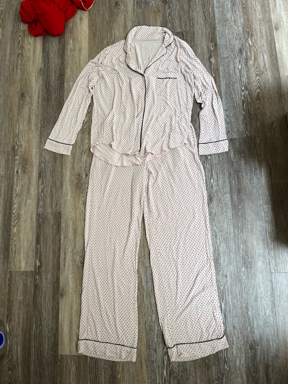 Victoria's Secret Light Pink Pajama Set with Black Polka Dots